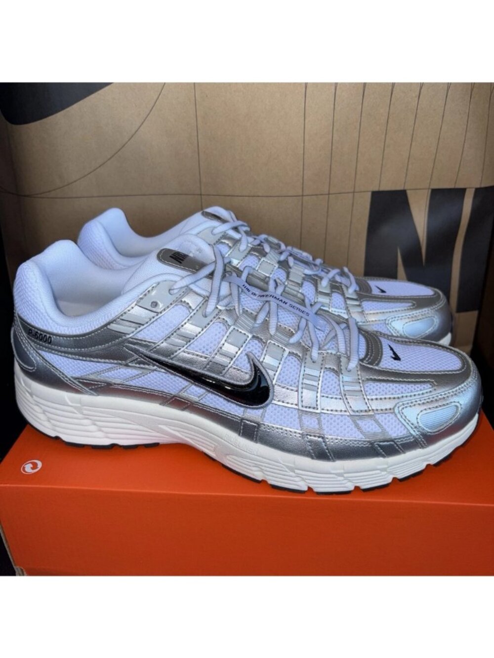 NEW Nike P-6000 White/Metallic Silver/Flat Black CD6404 105 Men Size 13
